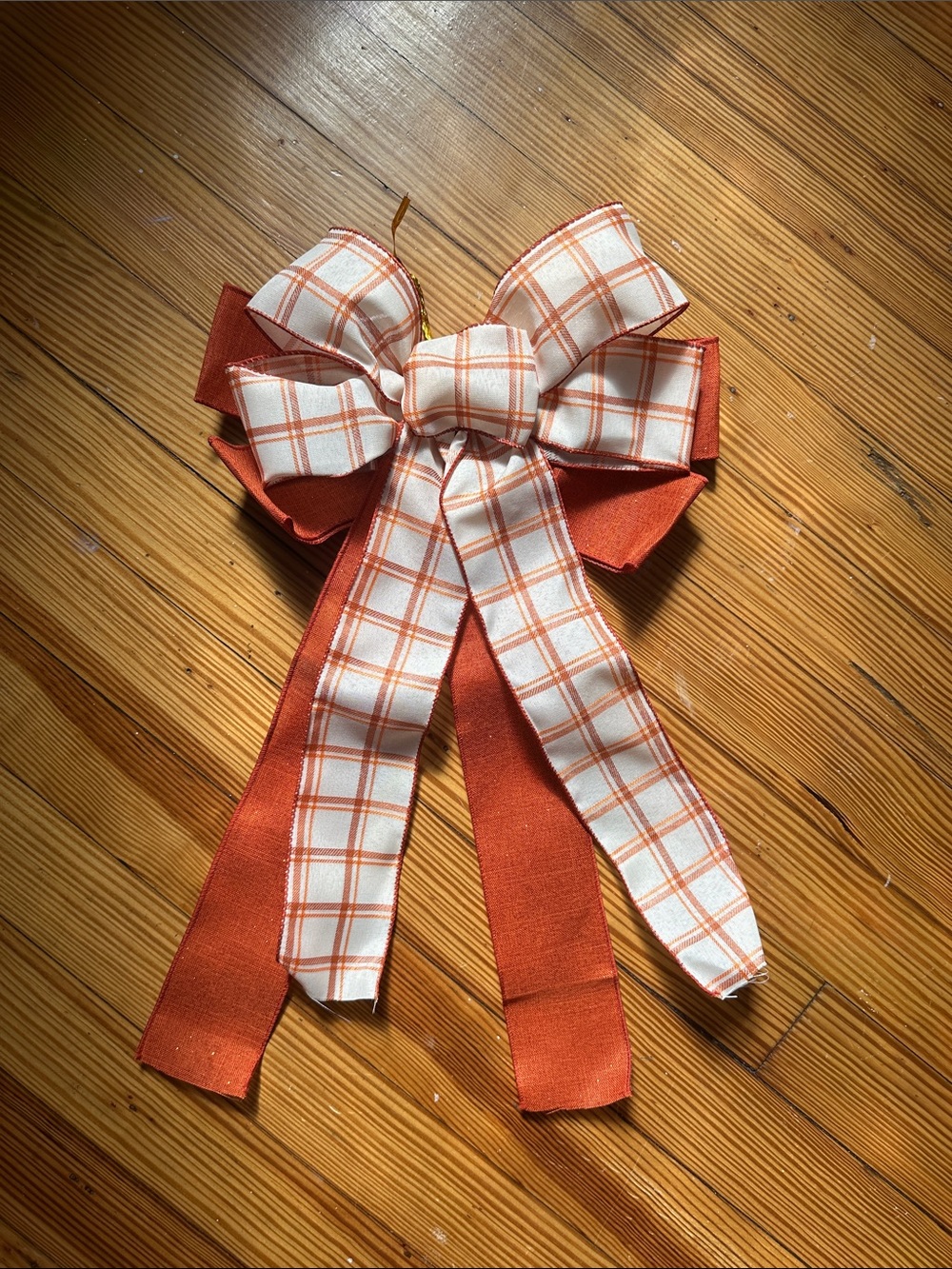 Decorative Orange Plaid Bow Accent - Brand